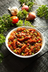 Homemade chicken curry with vegetables.