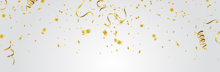 Gold confetti party background, concept design. Celebration Vector illustration. - obrazy, fototapety, plakaty