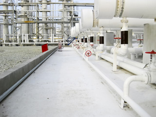 Heat exchangers in a refinery. The equipment for oil refining