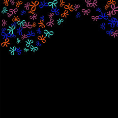 Festive Background with Colorful Bows. Trendy Pattern for Postcard, Print, Banner or Poster. Little Pretty Bows For Party Decoration, Wedding, Birthday or Anniversary Invitation. Vector