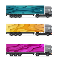 Mockup truck or van. Vehicles branding for advertising, business and corporate identity. Set of design templates for transport. Vector illustration.