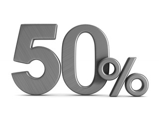 fifty percent on white background. Isolated 3D illustration