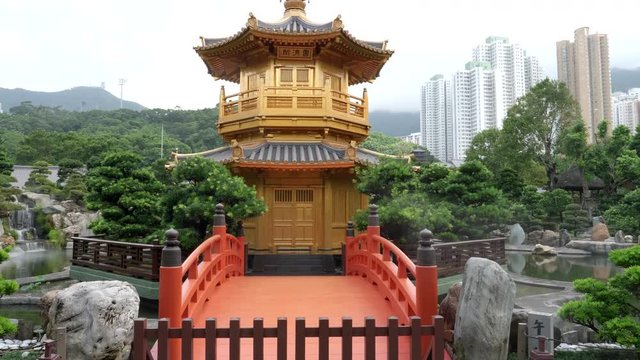 tilt up shot of the pavilion of absolute perfection in nan lian garden at hong kong, china