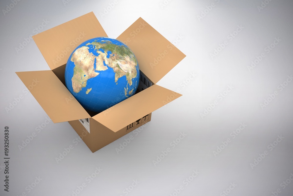 Poster composite 3d image of vector image of globe in cardboard box