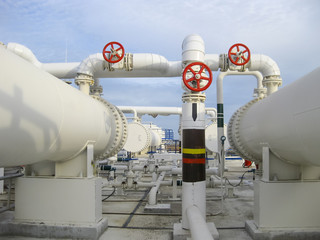Heat exchangers in a refinery. Heated gasoline air cooler. The e