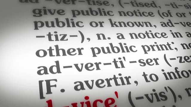 Dictionary definition of the word "Advice".