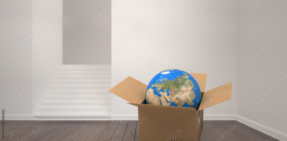 Canvas Prints Composite image of 3d image of globe in cardboard box