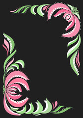 Fototapeta premium Frame with flowers and leafs. Green and pink