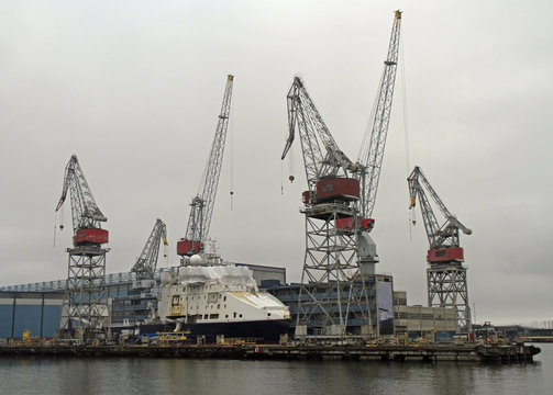Harbor cranes in sea cargo port in Helsinki