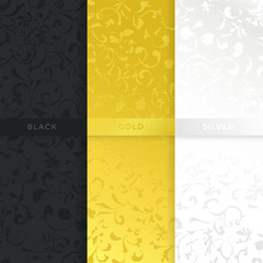 Vintage seamless pattern in three different variations: dark, gold and silver