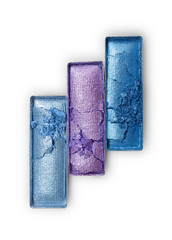 Rectangle shiny purple and blue crushed eyeshadow for makeup as sample of cosmetic product