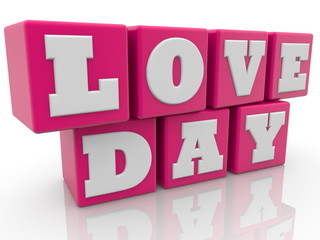 Love day concept in white and red on toy cubes
