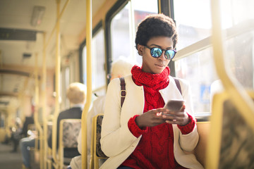Girl moving with a bus