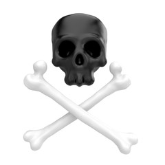 Cartoon funny skull with crossbones. Stylish cute colorful children illustration isolated on simple background. Template for design project. Realistic 3d render.