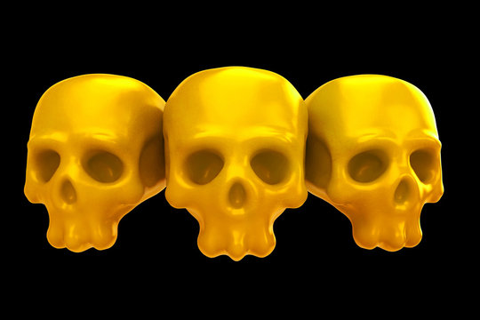 Cartoon funny three skull. Stylish cute colorful children illustration isolated on simple background. Template for design project. Realistic 3d render.