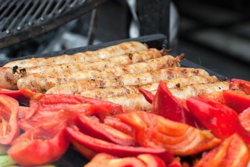 Fried, on the grill, vegetable and meat sausages.