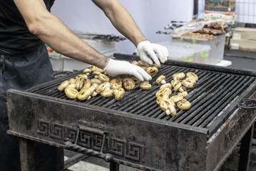 Champignons mushrooms on the grill