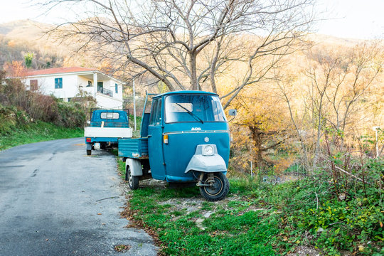 Ape Car, a typical means of transport for the Italian countryside, Ligurian mountains, Imperia, Italy