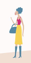 Fashion woman holding bag. Flat vector illustration.