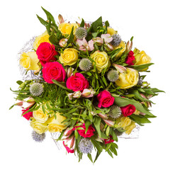Bright bouquet shot from above, isolated on white