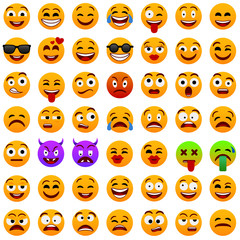 Yellow face emotions. Facial expression. Vector illustration. Funny cartoon character.Emoji,emoticons set. Mood. Web icon.