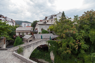 Streets and buildings of the old town of Mostar. Bosnia and Herzegovina