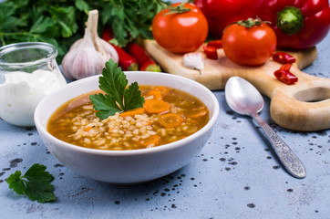 Traditional spicy soup with rice