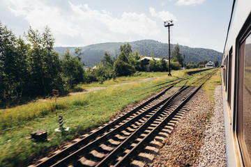 View of the mountains from the train car