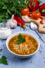 Traditional spicy soup with rice