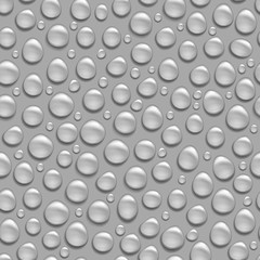 Vector realistic transparent water drops on grey background seamless pattern endless texture 