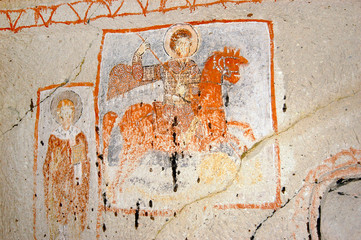 Frescos and murals in a cave chapel