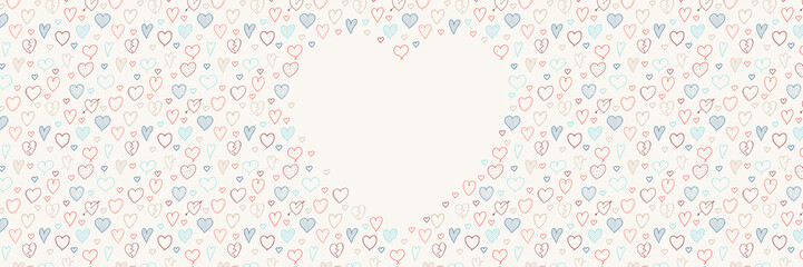 Background with hand drawn hearts. Vector.