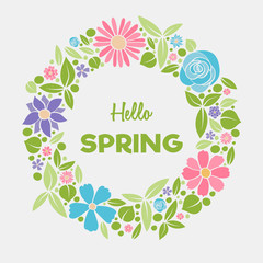Concept of spring poster with floral wreath. Vector.