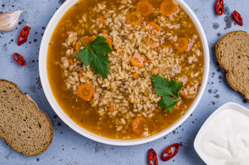 Traditional spicy soup with rice