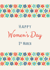 International Women's Day - design of a banner with hand drawn flowers and greetings. Vector.