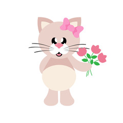 cartoon cute cat girl with bow and flowers