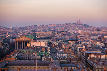 Aerial view of the Madeleine Church and the Basilica of the  in Paris, France