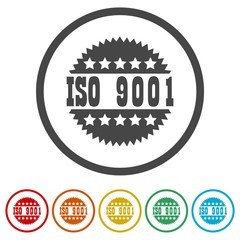 ISO 9001 certified sign icon, 6 Colors Included