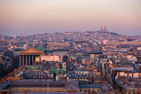 Aerial view of the Madeleine Church and the Basilica of the  in Paris, France