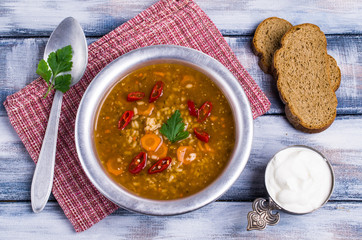 Traditional spicy soup with rice