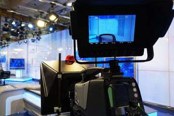 Television camera. Video camera-recording show in TV Studio-focus on camera
