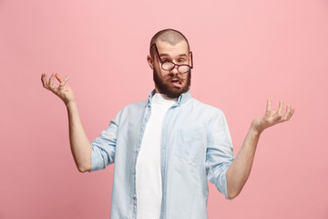 The crazy man in stress isolated on pink