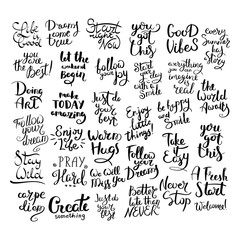Fototapeta na wymiar Set of hand drawn vector lettering phrases. Modern motivating calligraphy decor for wall, poster, prints, cards, t-shirts and other