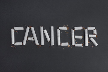 Cancer - an inscription word made from cigarette butts