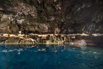 Famous landmark Los Jameos del Agua Cave and lagoon in Lanzarote, Canary islands, Spain.