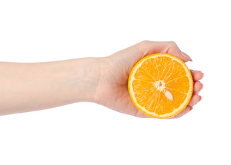 Half orange in hand