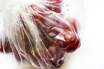 red grapes in plastic bag