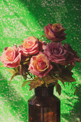 floral background of roses and peonies, postcard, blank for March 8