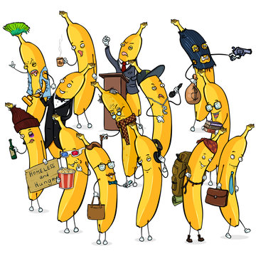 Vector Set of Different Banana Characters.