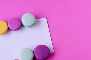 Colorful macaroons. Space for text